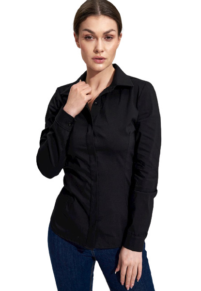 Koszula damska klasyczna bawełniana z długim rękawem czarna